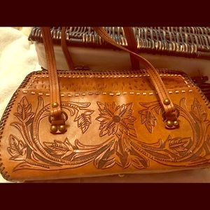 Vintage Western Hand Tooled Leather Hand Bag
